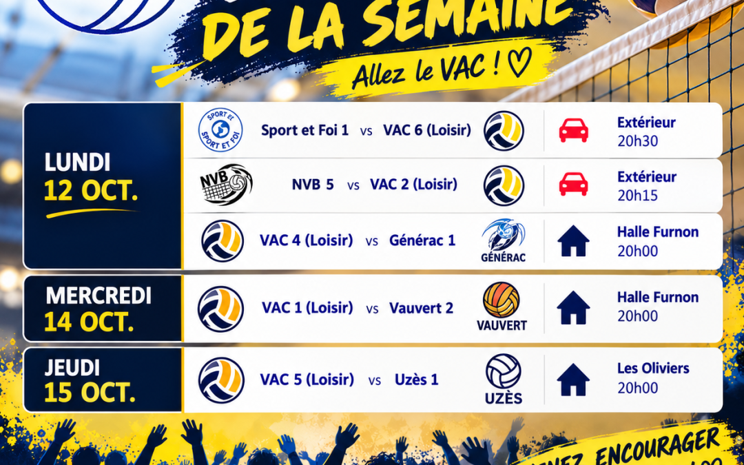 Les matchs de la semaine : du 12 au 18 octobre 2026 🏐